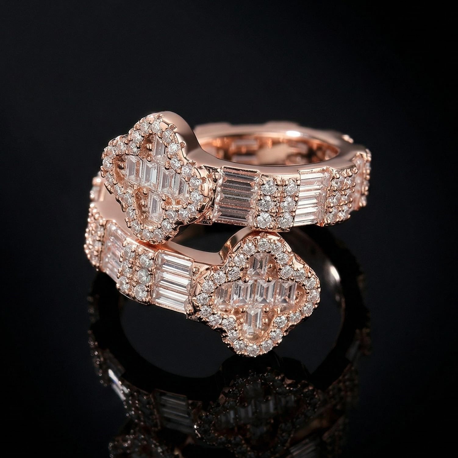 Iced Out Four Leaf Clover Baguette Cut Ring Gold With Street Luxury Shine - Image 7