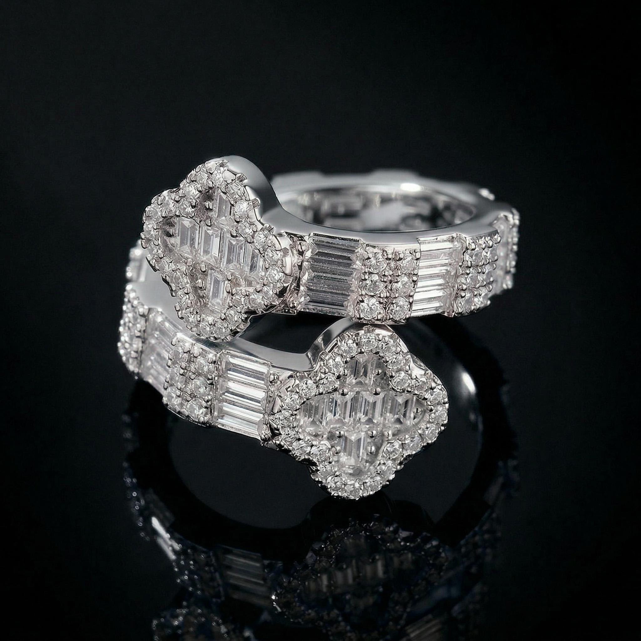 Iced Out Four Leaf Clover Baguette Cut Ring Gold With Street Luxury Shine - Image 8