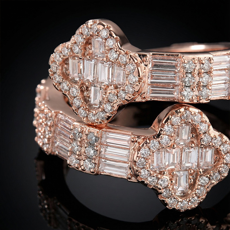 Iced Out Four Leaf Clover Baguette Cut Ring Gold With Street Luxury Shine - Image 9