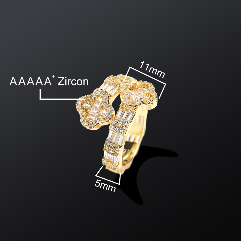 Iced Out Four Leaf Clover Baguette Cut Ring Gold With Street Luxury Shine - Image 10