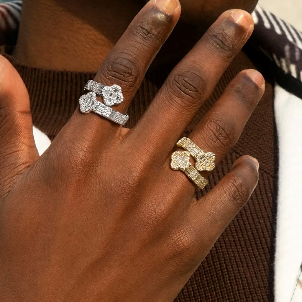 Iced Out Four Leaf Clover Baguette Cut Ring Gold With Street Luxury Shine - Image 11
