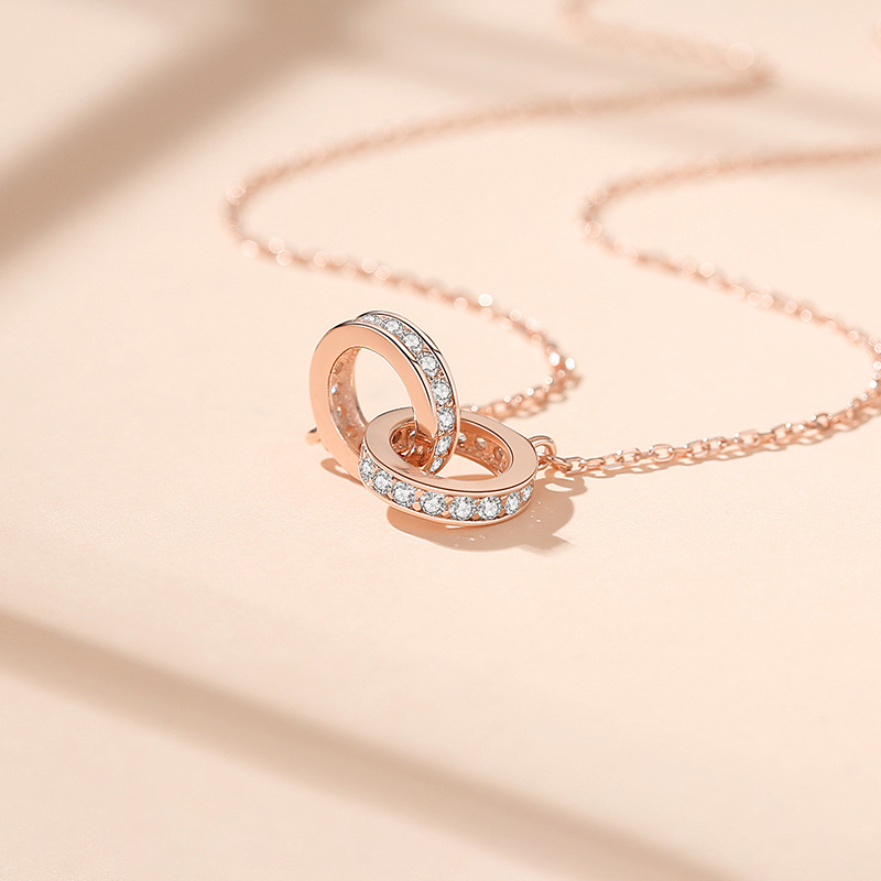 Sterling Silver Iced Out Double Circle Necklace With Street Luxury Shine - Image 3
