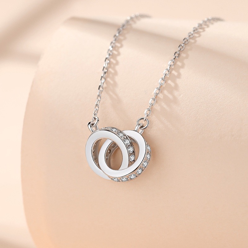 Sterling Silver Iced Out Double Circle Necklace With Street Luxury Shine