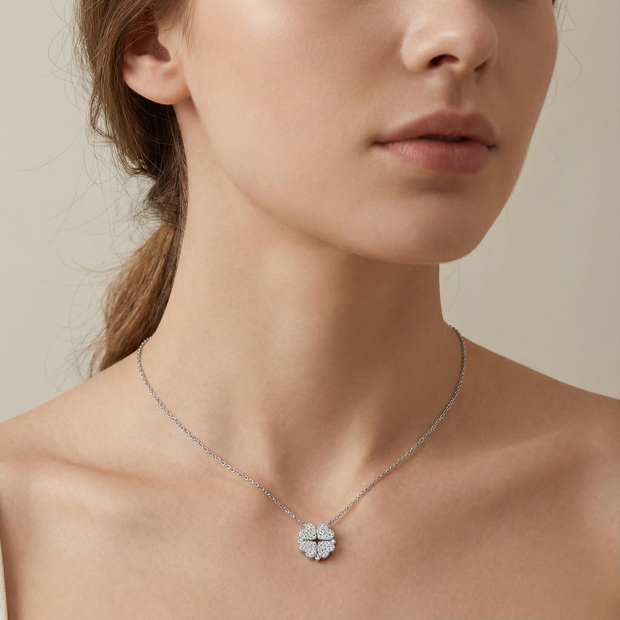 Micro Pave Magnetic Four-heart Clover Deformed Necklace Gold - Image 5