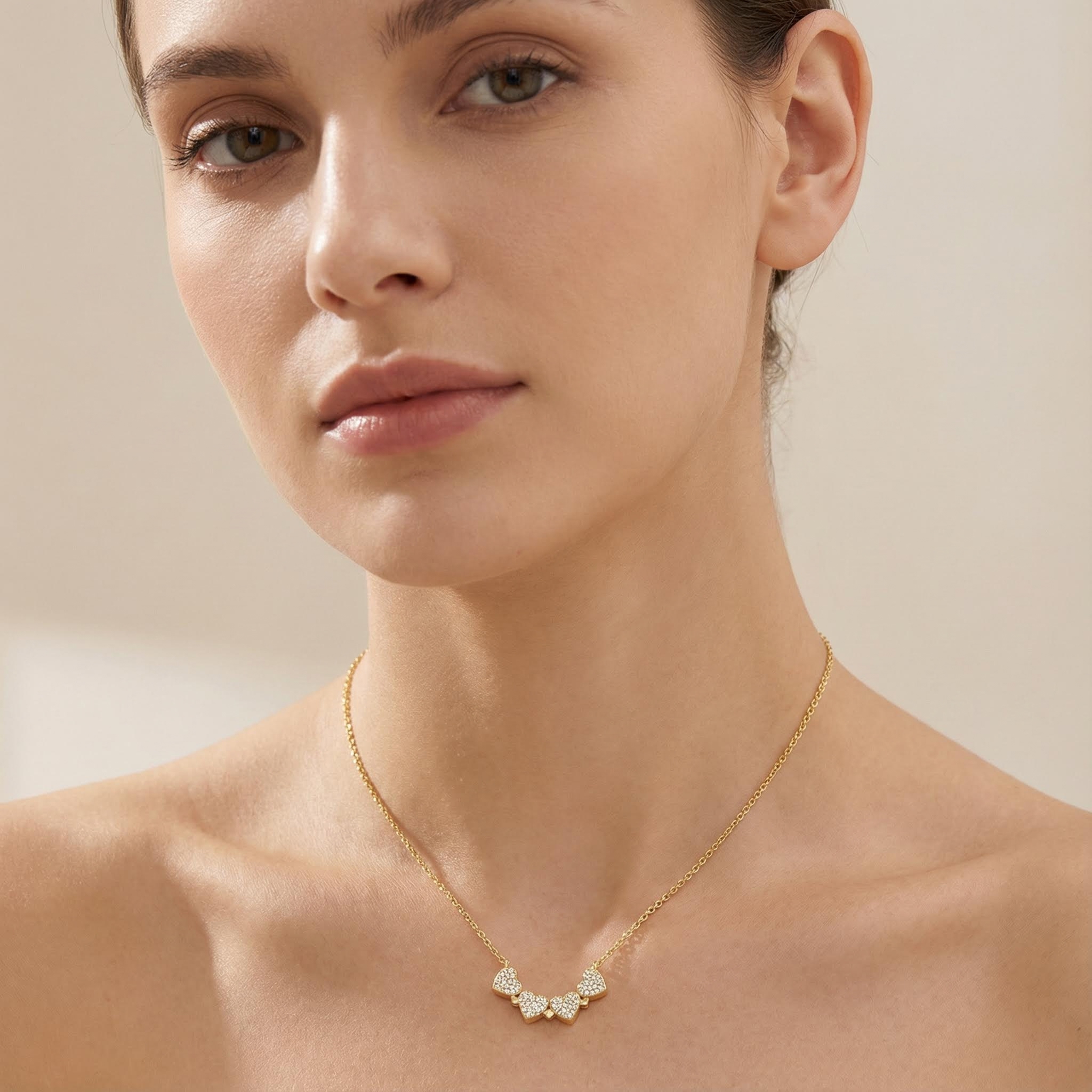 Micro Pave Magnetic Four-heart Clover Deformed Necklace Gold - Image 8