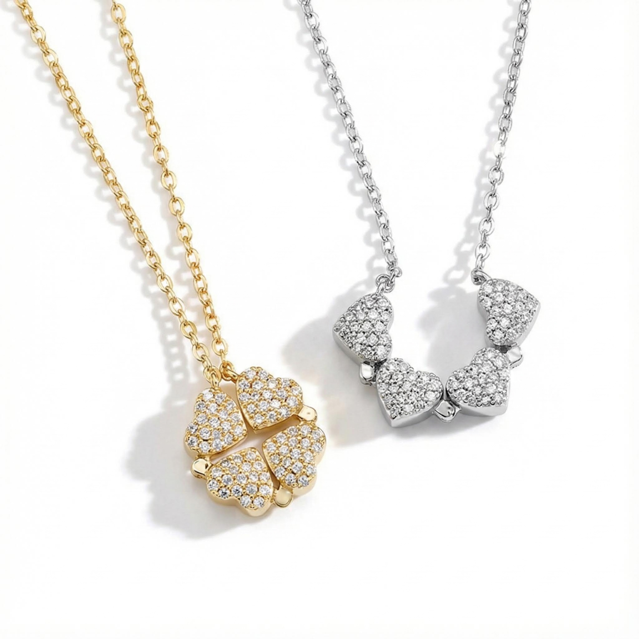 Micro Pave Magnetic Four-heart Clover Deformed Necklace Gold
