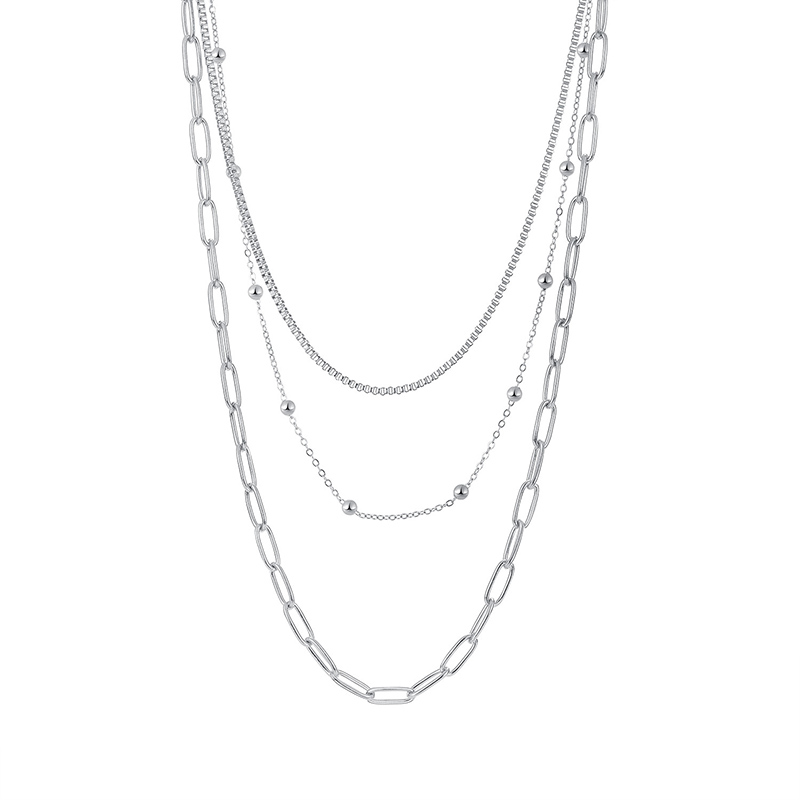 Three Layers Paperclip Chain Necklace Silver With Street Luxury Shine - Image 3