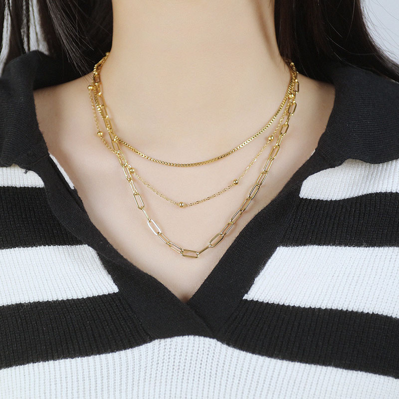 Three Layers Paperclip Chain Necklace Silver With Street Luxury Shine - Image 4