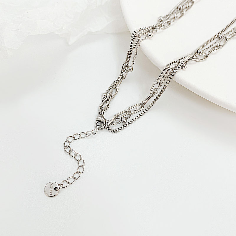 Three Layers Paperclip Chain Necklace Silver With Street Luxury Shine - Image 7