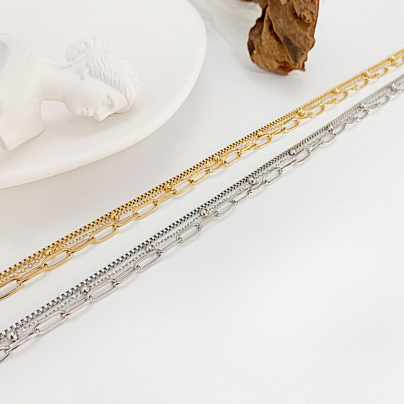 Three Layers Paperclip Chain Necklace Silver With Street Luxury Shine - Image 8