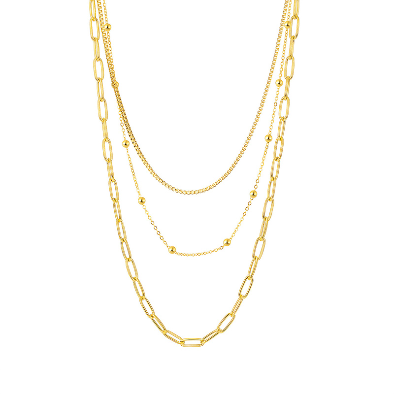 Three Layers Paperclip Chain Necklace Silver With Street Luxury Shine