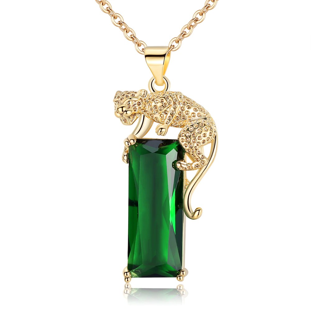 Green Emerald Leopard Pendant Necklace Gold With Street Luxury Shine
