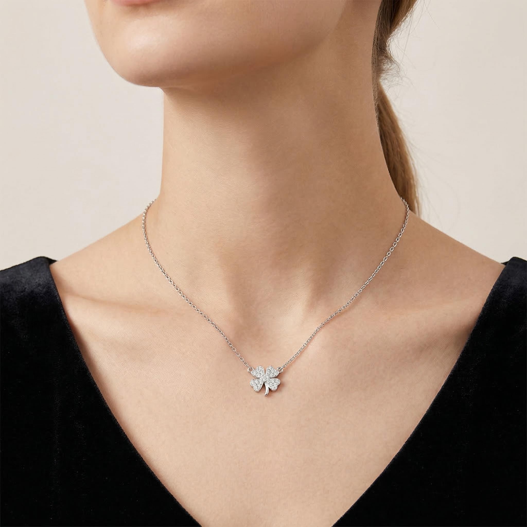 Sterling Silver Four-leaf Clover Choker Necklace With Street Luxury Shine - Image 3