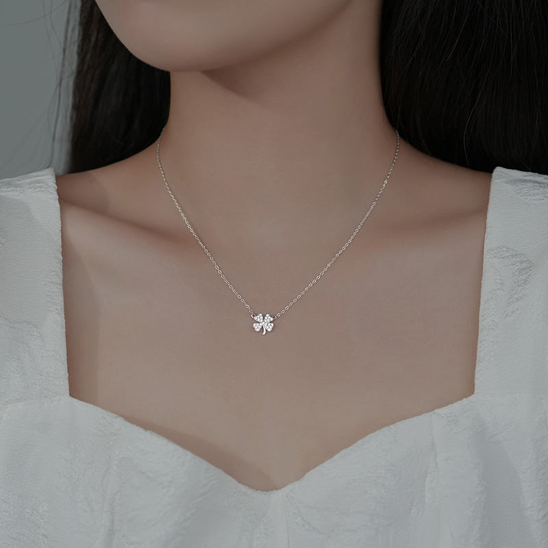 Sterling Silver Four-leaf Clover Choker Necklace With Street Luxury Shine - Image 10