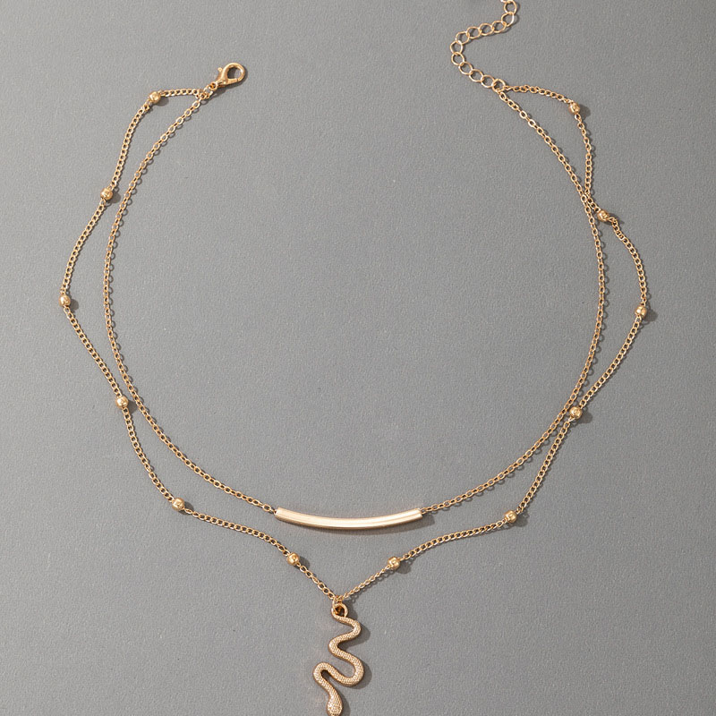 Snake Pendant Beaded Chain Layered Necklace Gold With Street Luxury Shine - Image 4