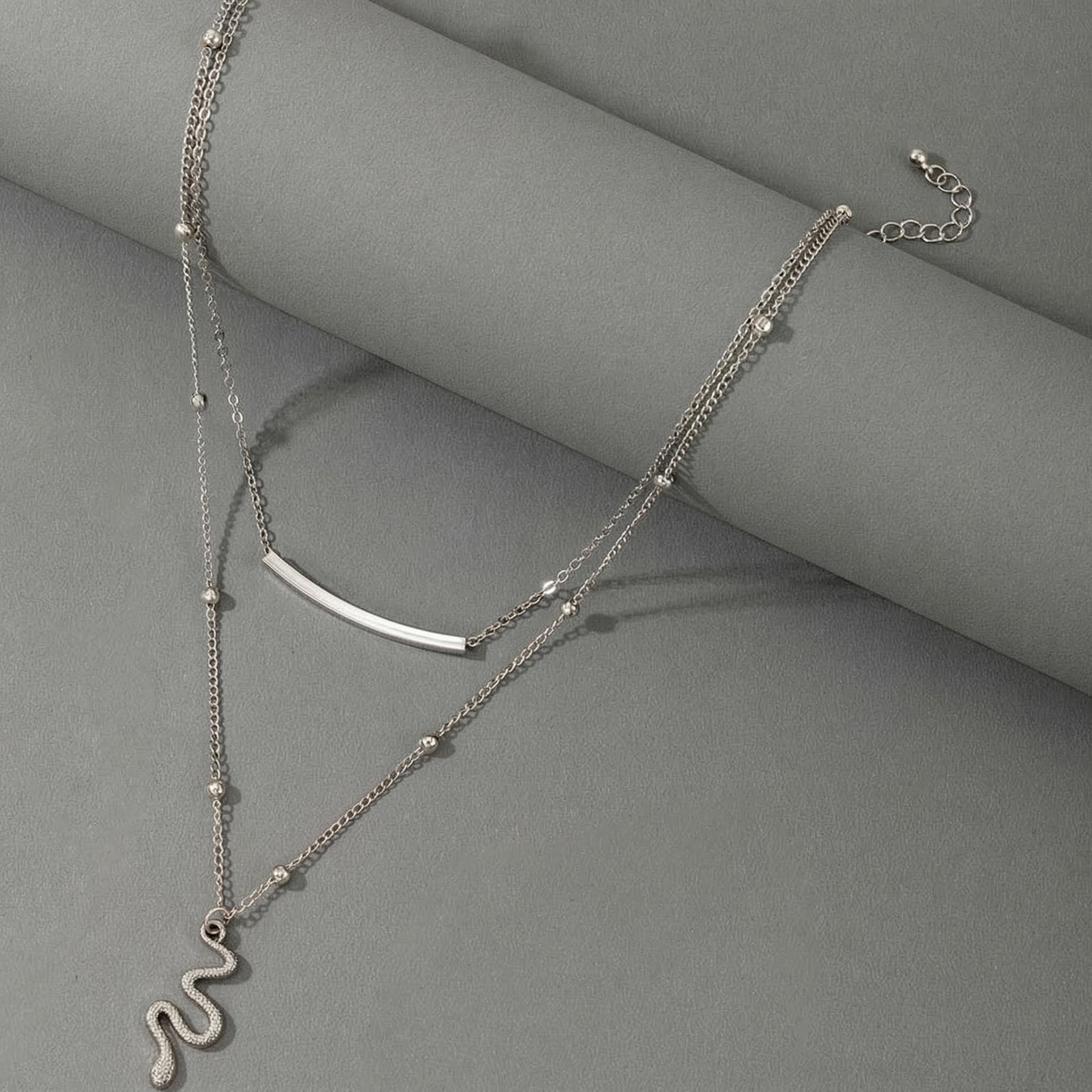 Snake Pendant Beaded Chain Layered Necklace Gold With Street Luxury Shine - Image 5
