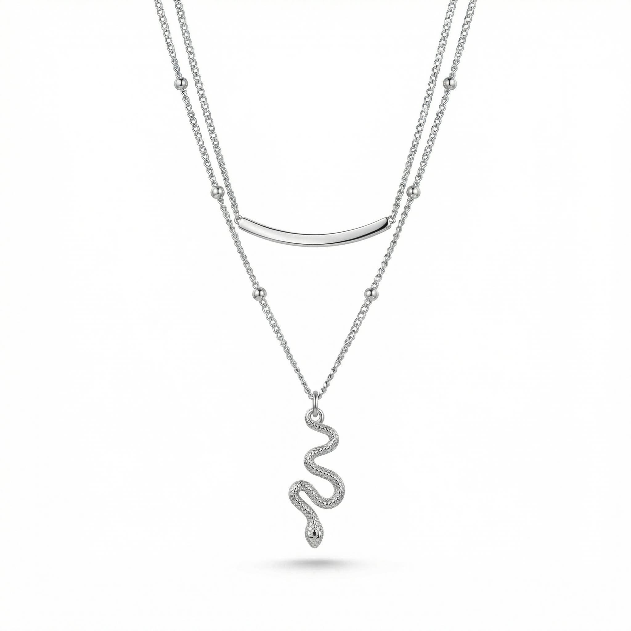 Snake Pendant Beaded Chain Layered Necklace Gold With Street Luxury Shine
