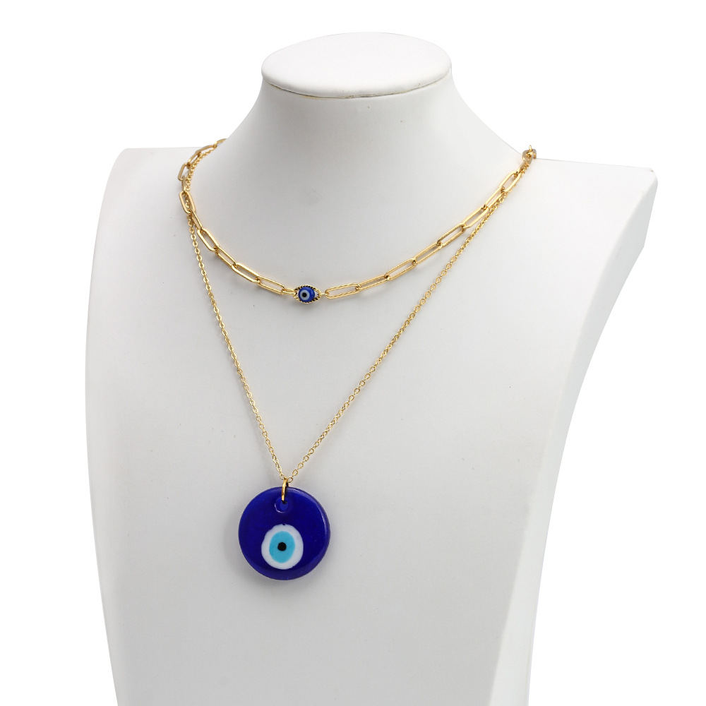 2pcs Blue Evil Eye Pendant Chain Choker Necklaces With Street Luxury Shine - Image 3