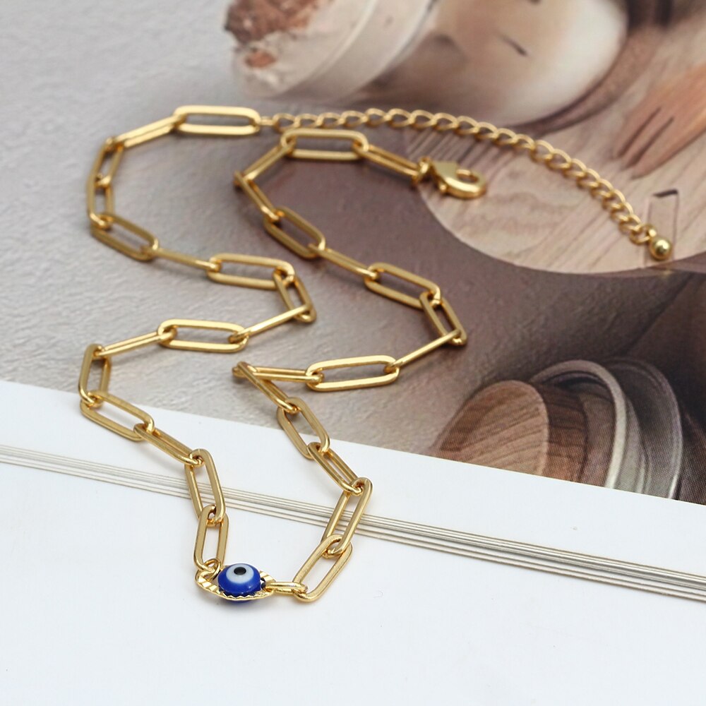 2pcs Blue Evil Eye Pendant Chain Choker Necklaces With Street Luxury Shine - Image 5