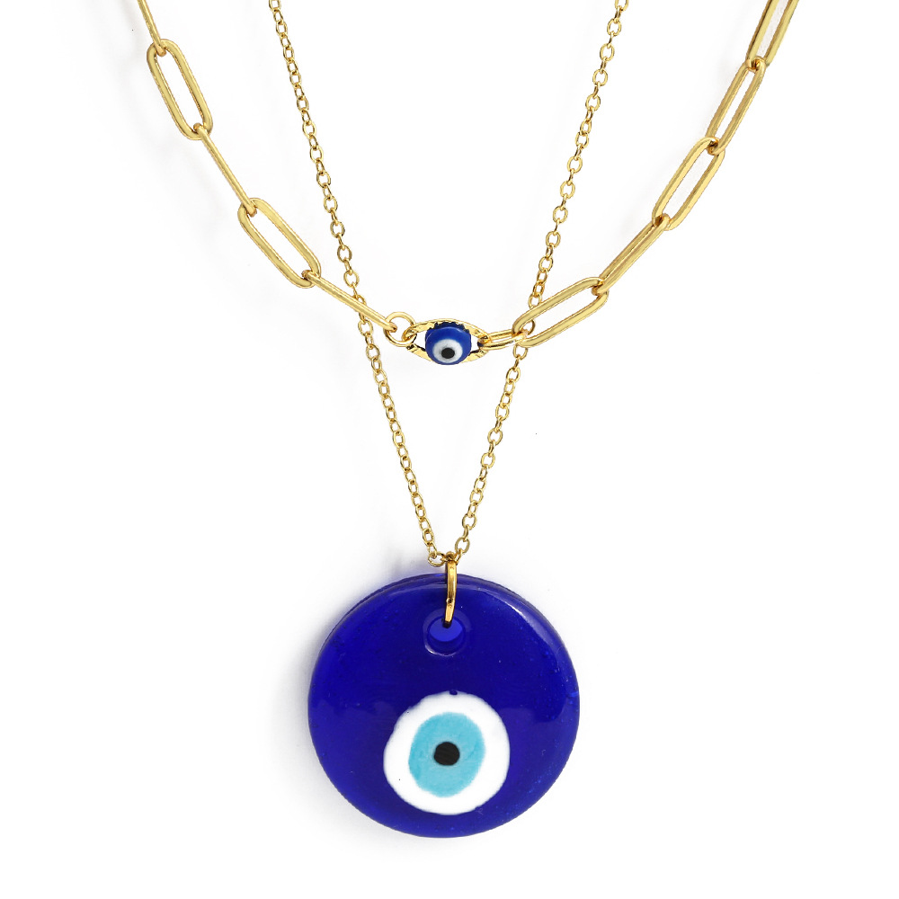 2pcs Blue Evil Eye Pendant Chain Choker Necklaces With Street Luxury Shine