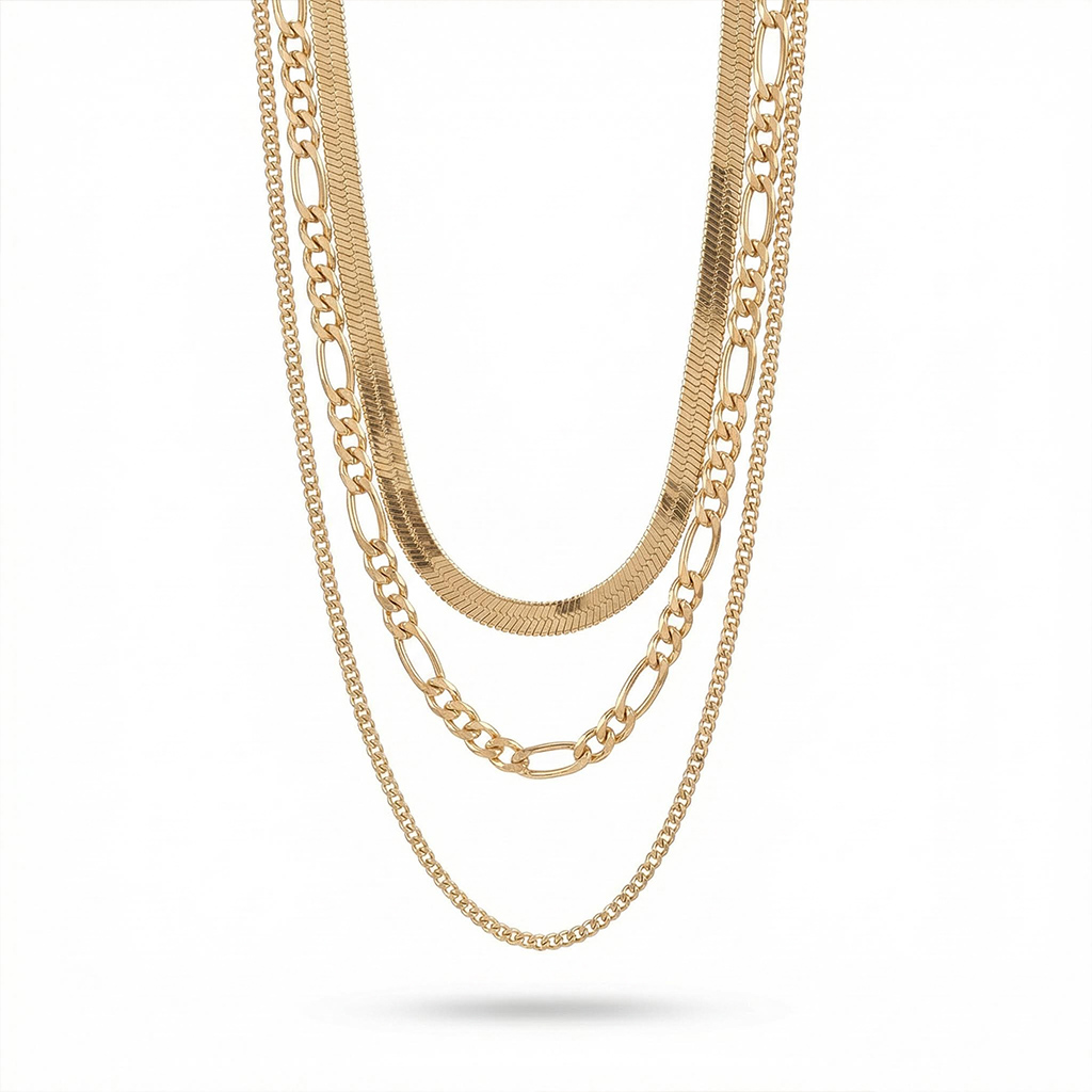 Snake Chain Twisted Rope Chain Figaro Chain Layered Necklace Gold