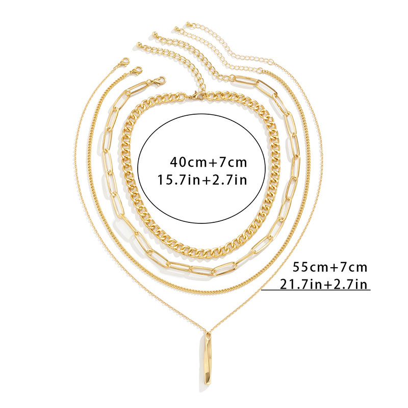 Twisted Rectangular Pendant Multilayer Chain Necklace Gold - Image 4