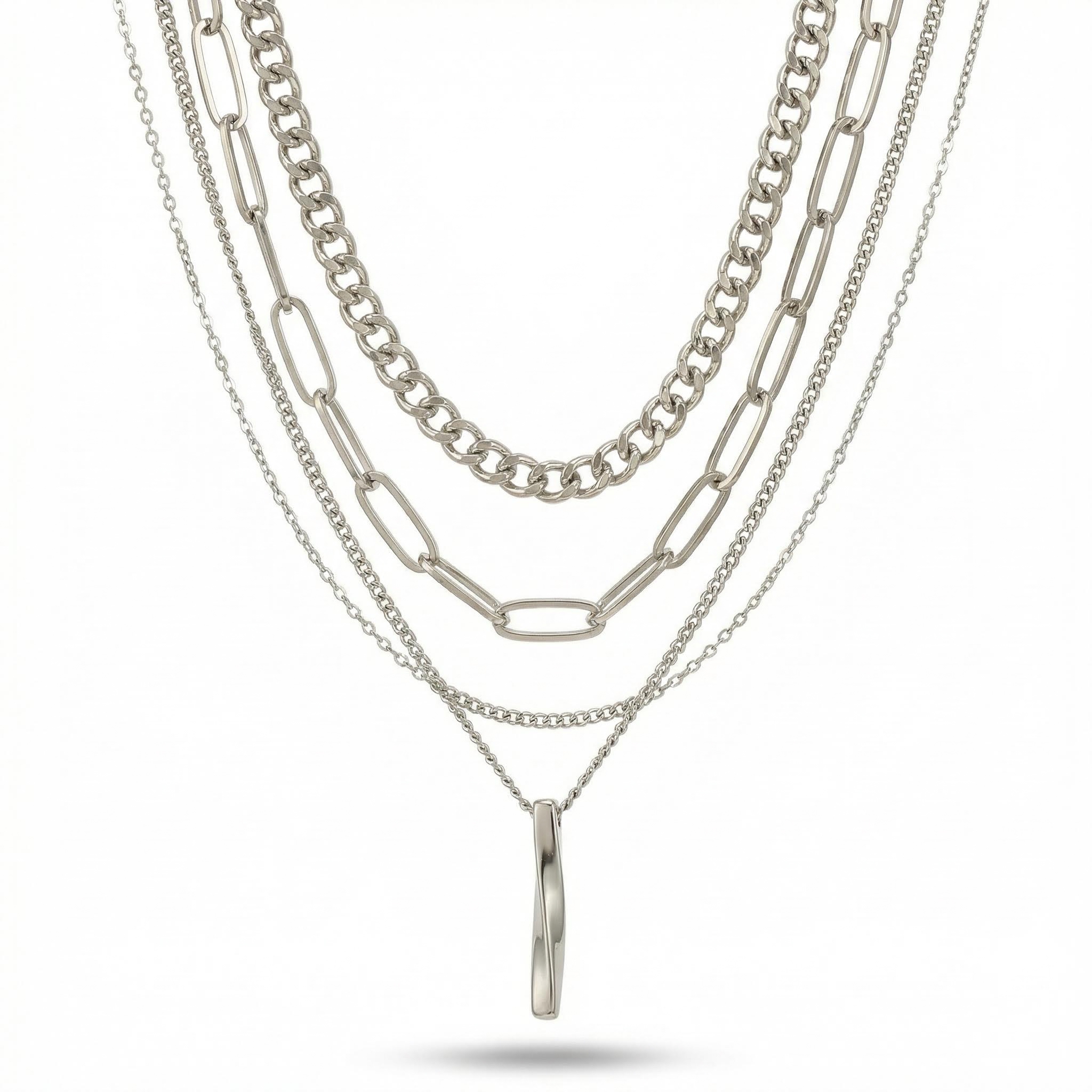 Twisted Rectangular Pendant Multilayer Chain Necklace Gold - Image 6