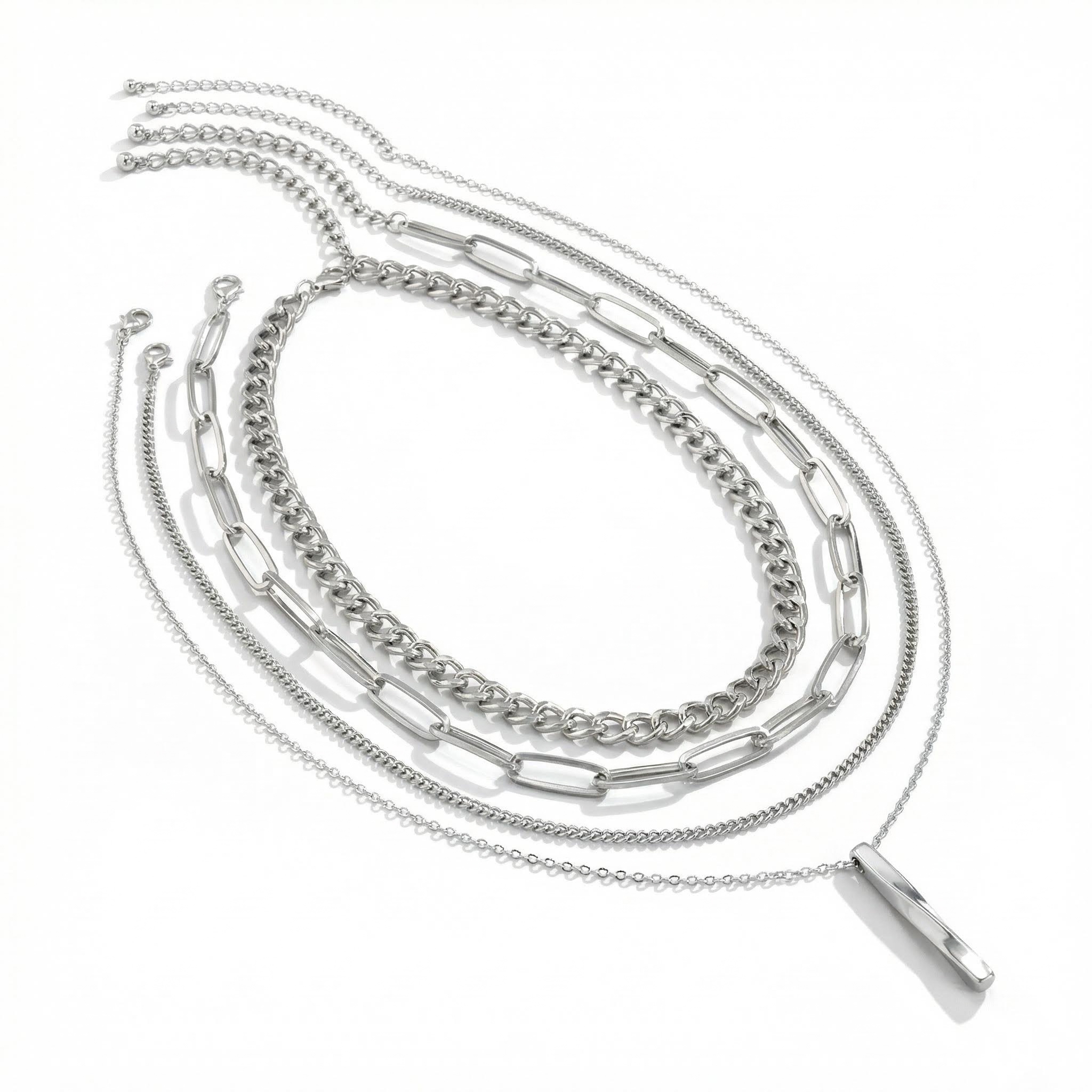 Twisted Rectangular Pendant Multilayer Chain Necklace Gold - Image 7