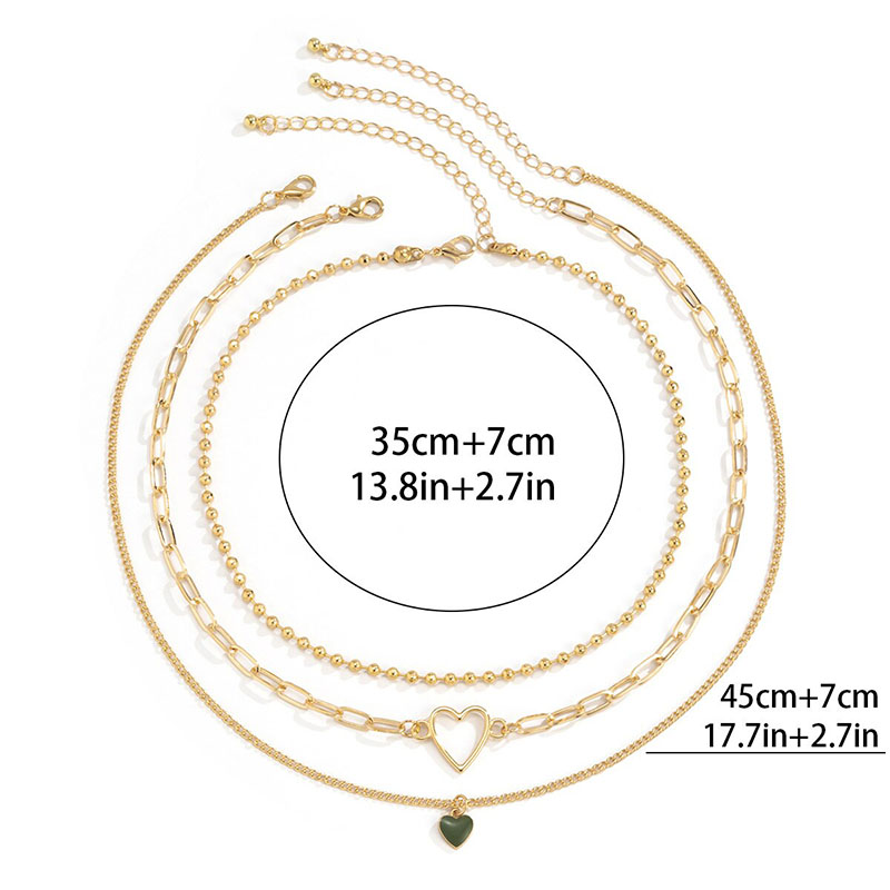 3pcs Heart Pendant Beaded Chain Layered Necklace With Street Luxury Shine - Image 5