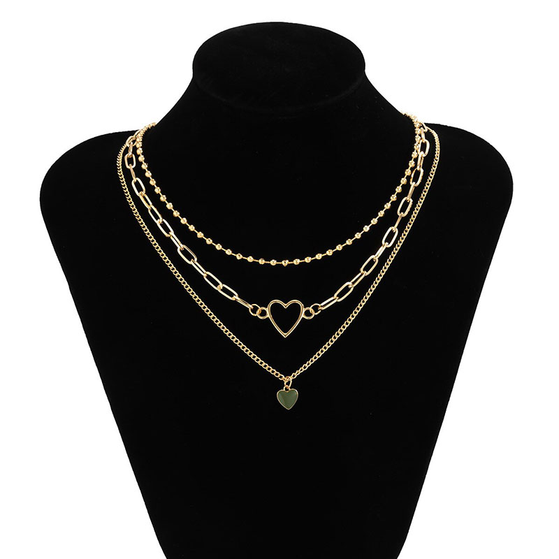 3pcs Heart Pendant Beaded Chain Layered Necklace With Street Luxury Shine - Image 6