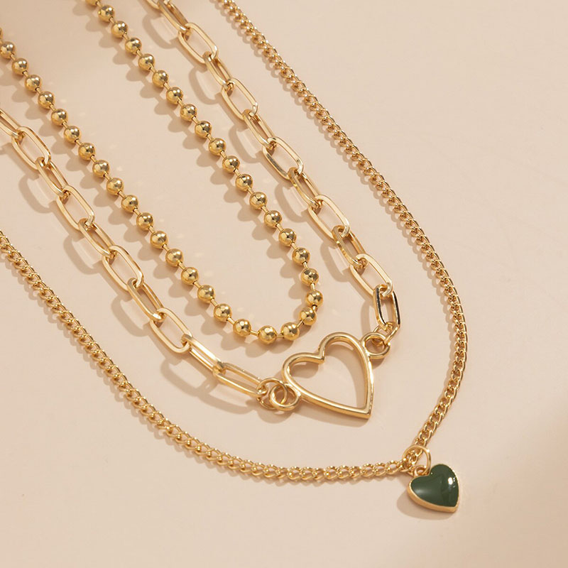 3pcs Heart Pendant Beaded Chain Layered Necklace With Street Luxury Shine - Image 7