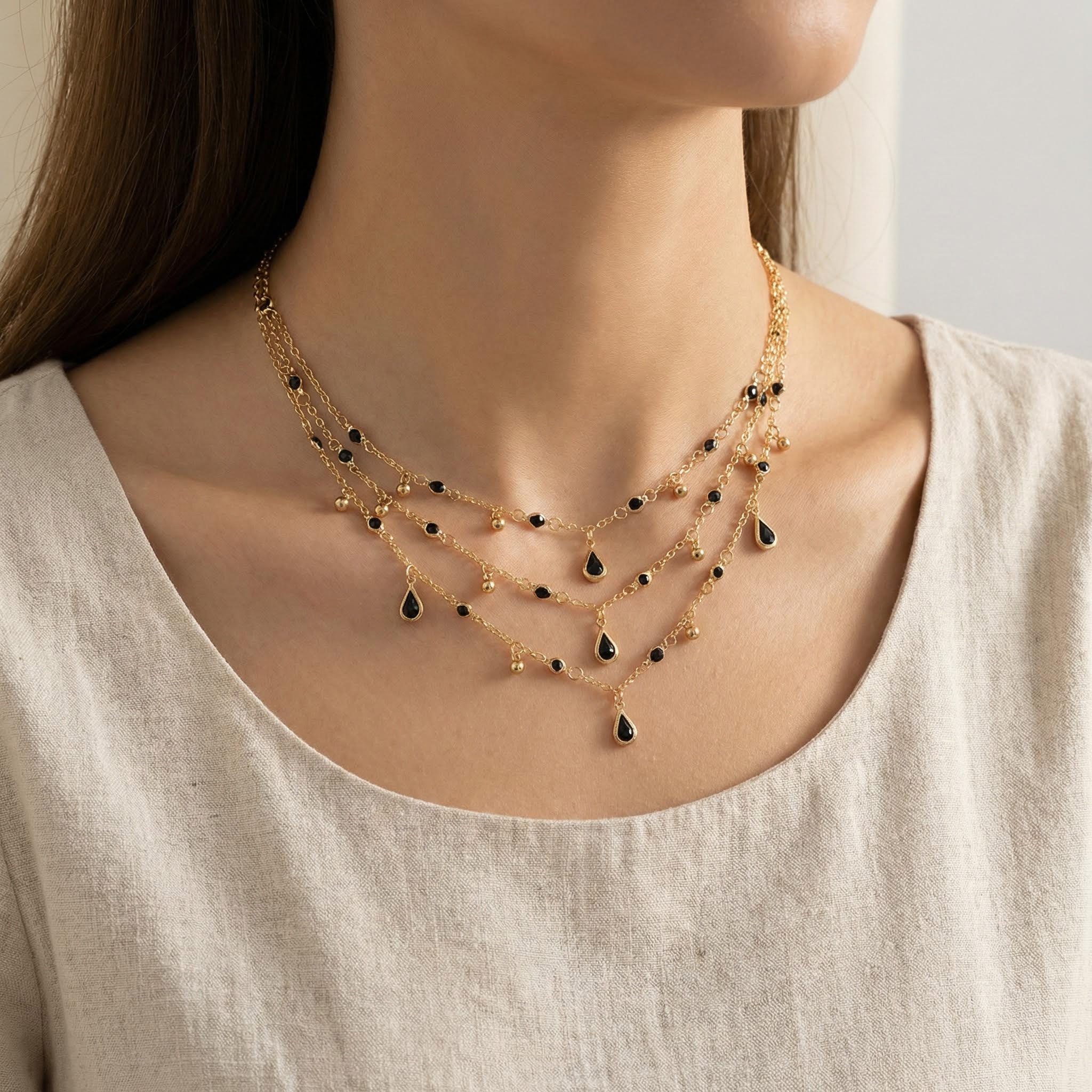 3pcs Black Crystal Pendant Necklaces Gold With Street Luxury Shine - Image 3