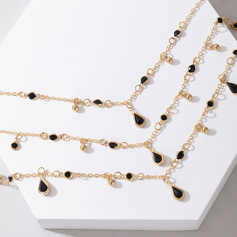 3pcs Black Crystal Pendant Necklaces Gold With Street Luxury Shine - Image 4