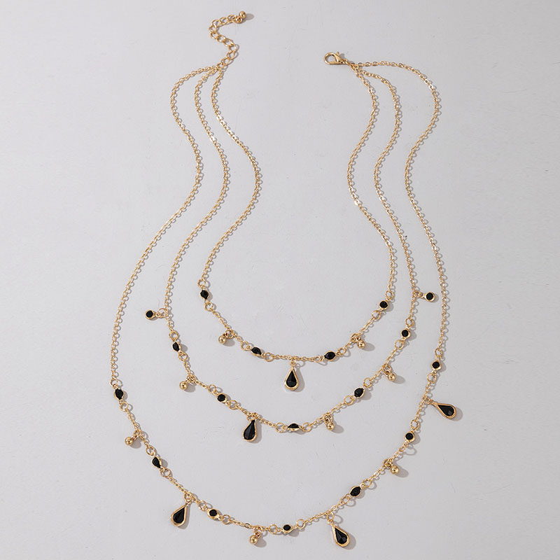3pcs Black Crystal Pendant Necklaces Gold With Street Luxury Shine - Image 5