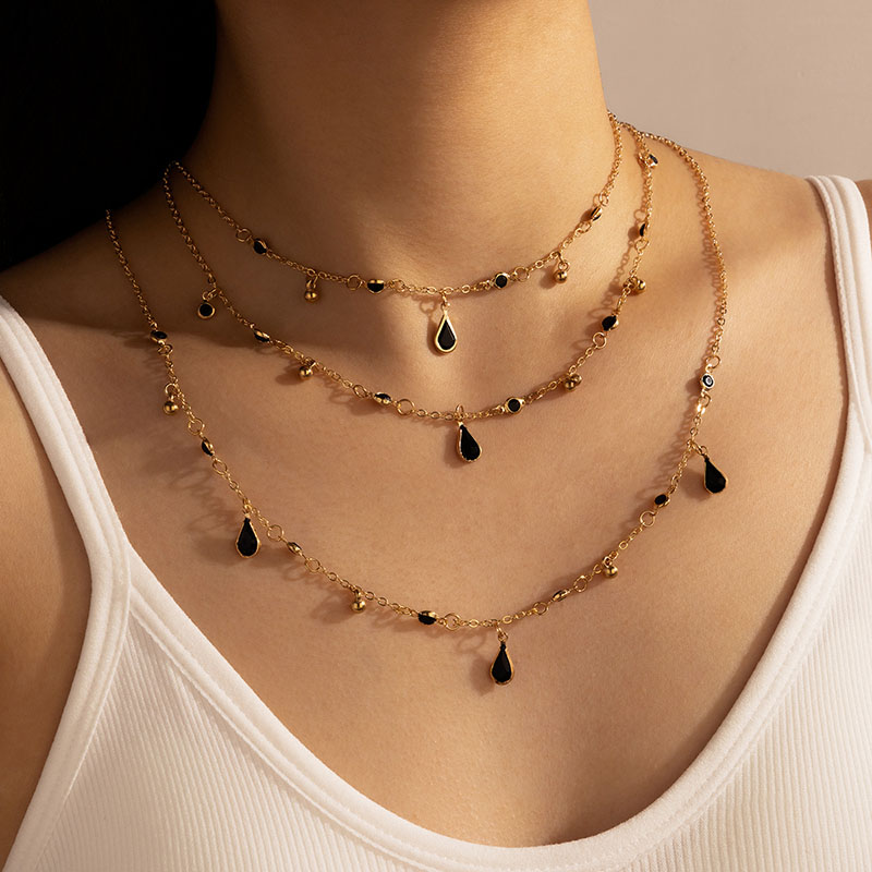 3pcs Black Crystal Pendant Necklaces Gold With Street Luxury Shine - Image 6