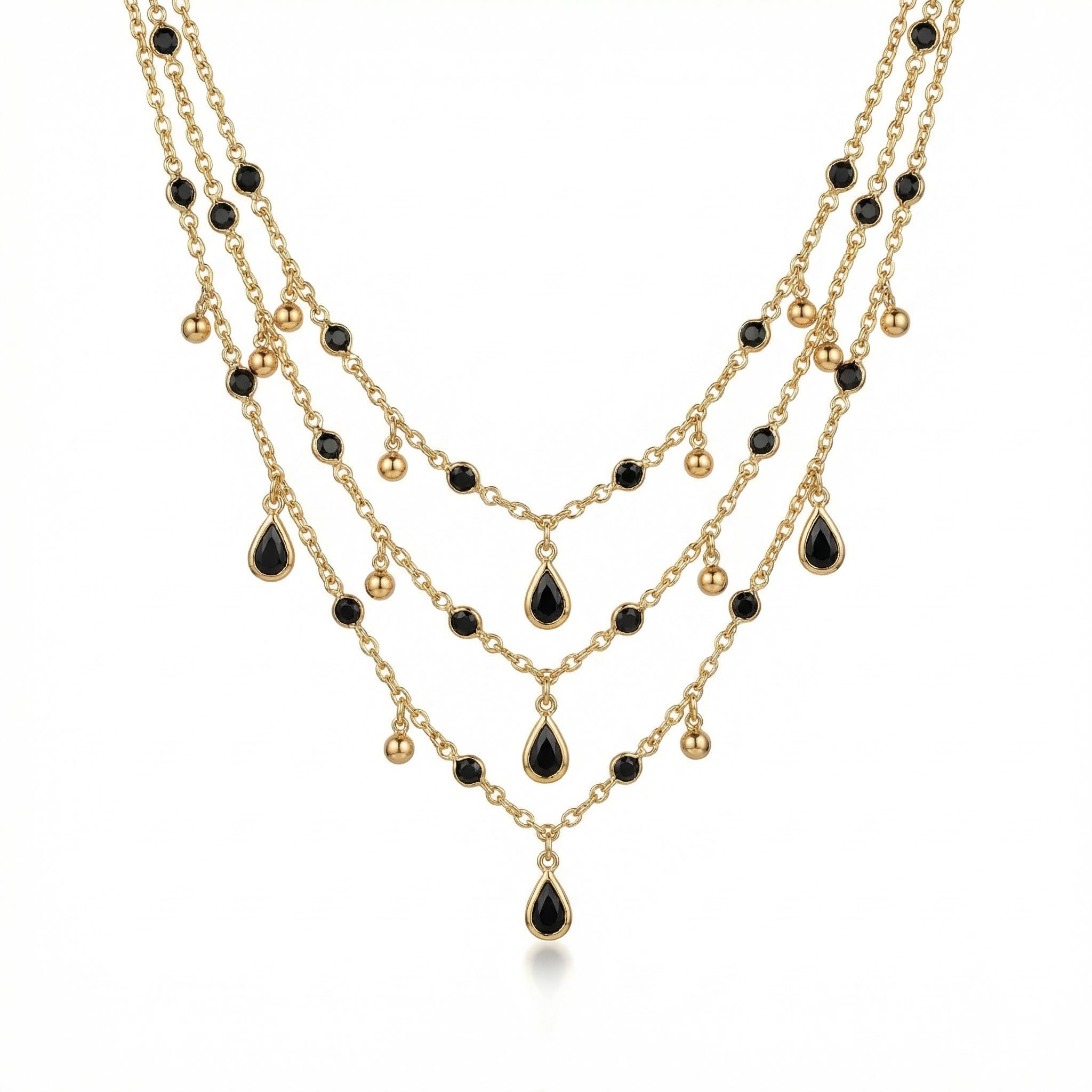 3pcs Black Crystal Pendant Necklaces Gold With Street Luxury Shine