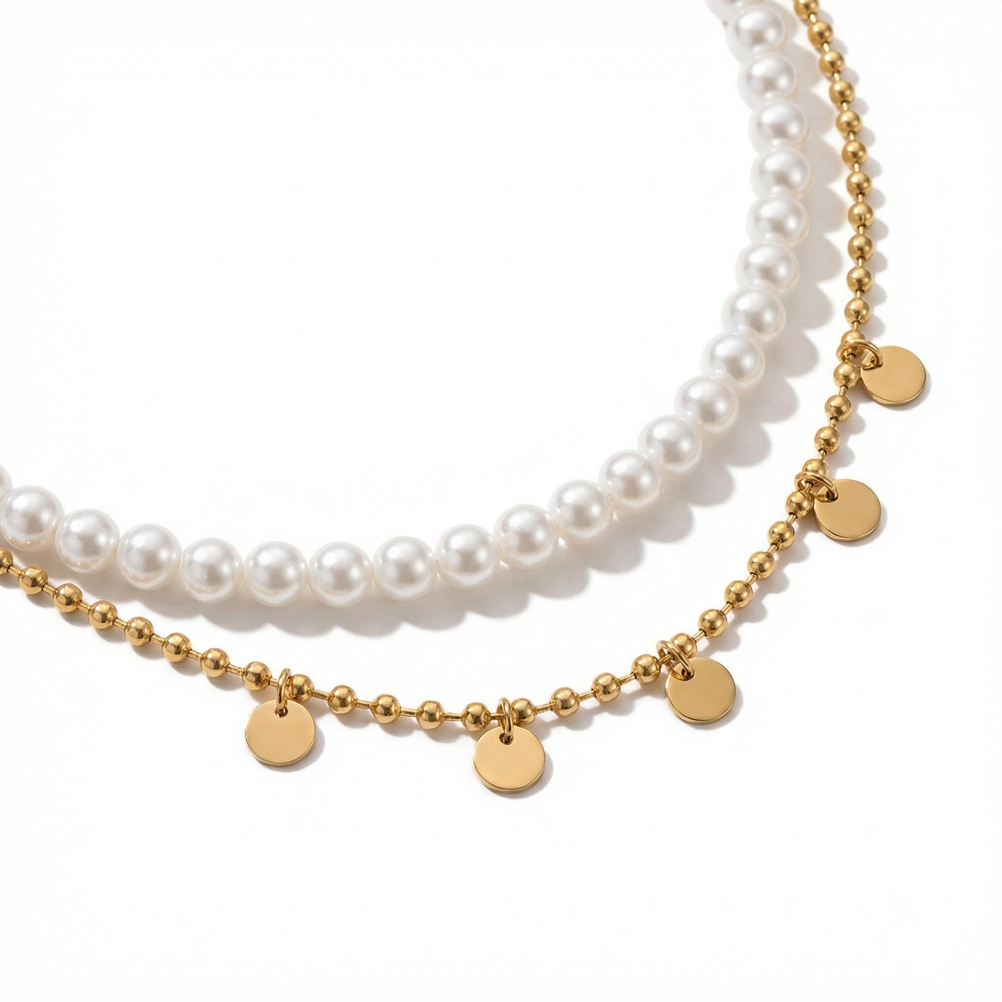 Round Sequins Pearl Chain Necklace Set Gold With Street Luxury Shine - Image 4