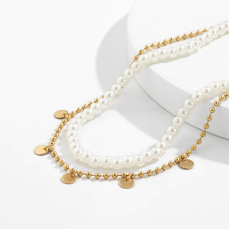 Round Sequins Pearl Chain Necklace Set Gold With Street Luxury Shine - Image 5