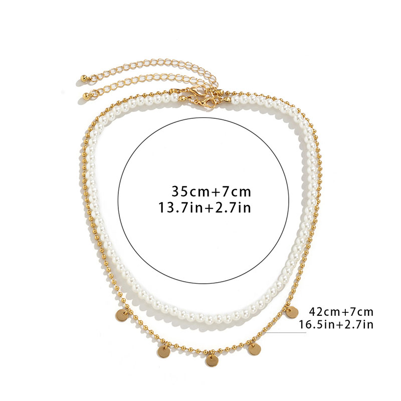 Round Sequins Pearl Chain Necklace Set Gold With Street Luxury Shine - Image 6