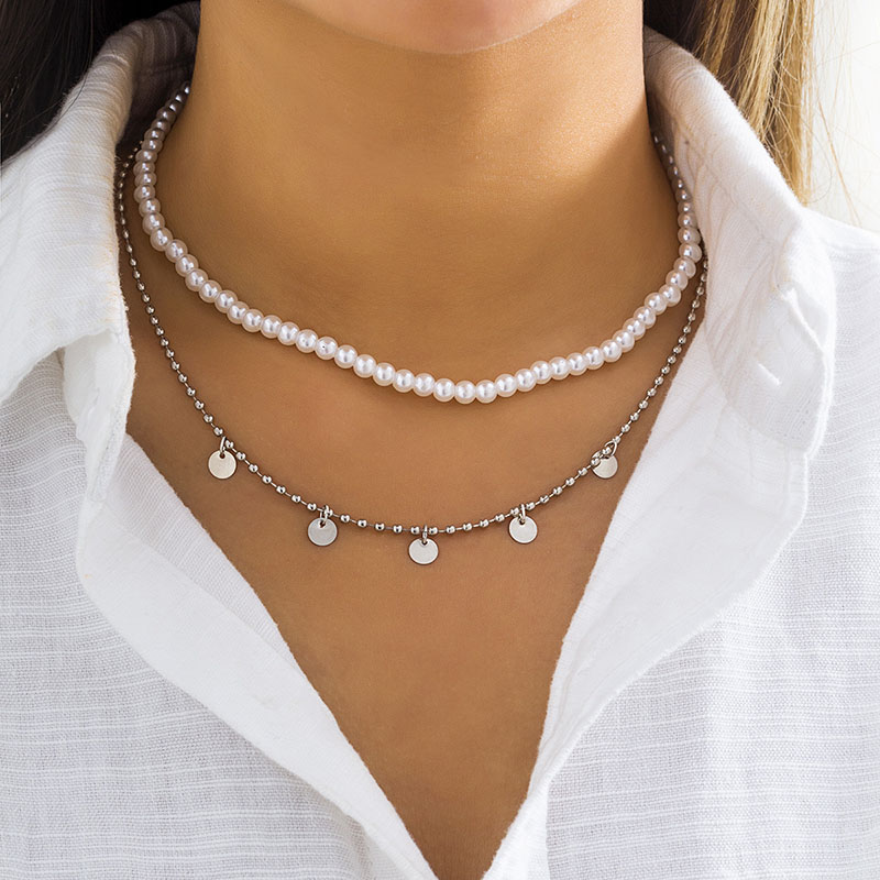 Round Sequins Pearl Chain Necklace Set Gold With Street Luxury Shine - Image 8