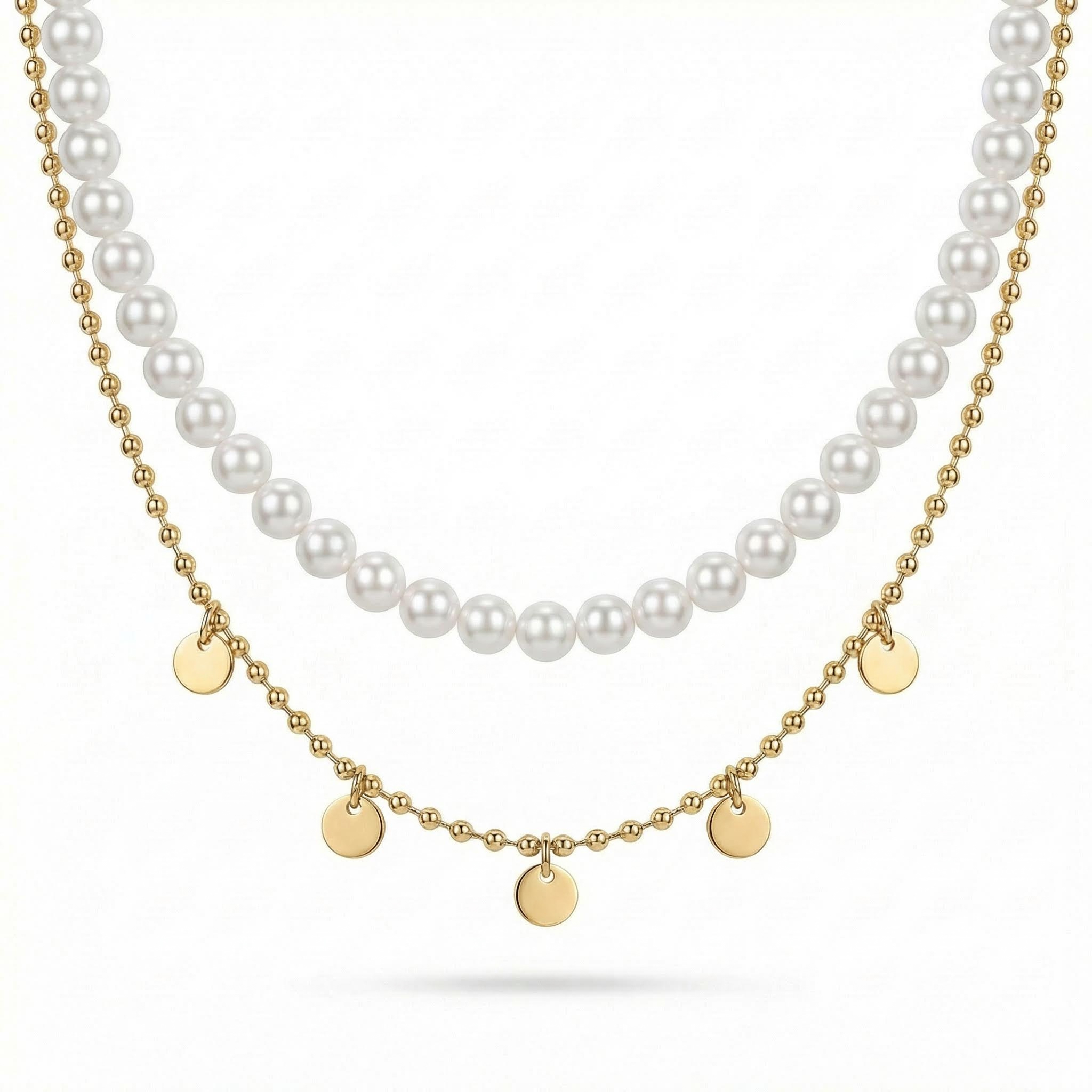 Round Sequins Pearl Chain Necklace Set Gold With Street Luxury Shine