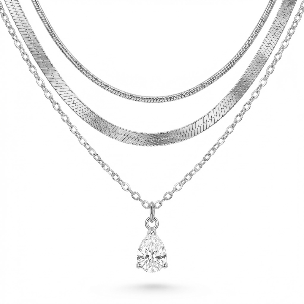 Waterdrop Crystal Charm Snake Chain Necklace Set With Street Luxury Shine - Image 3