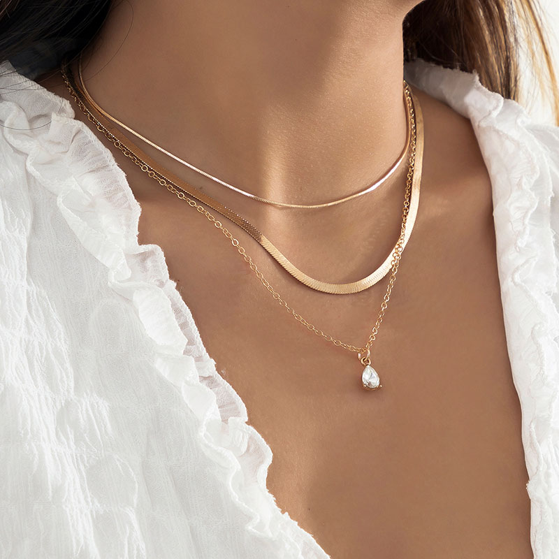 Waterdrop Crystal Charm Snake Chain Necklace Set With Street Luxury Shine - Image 4