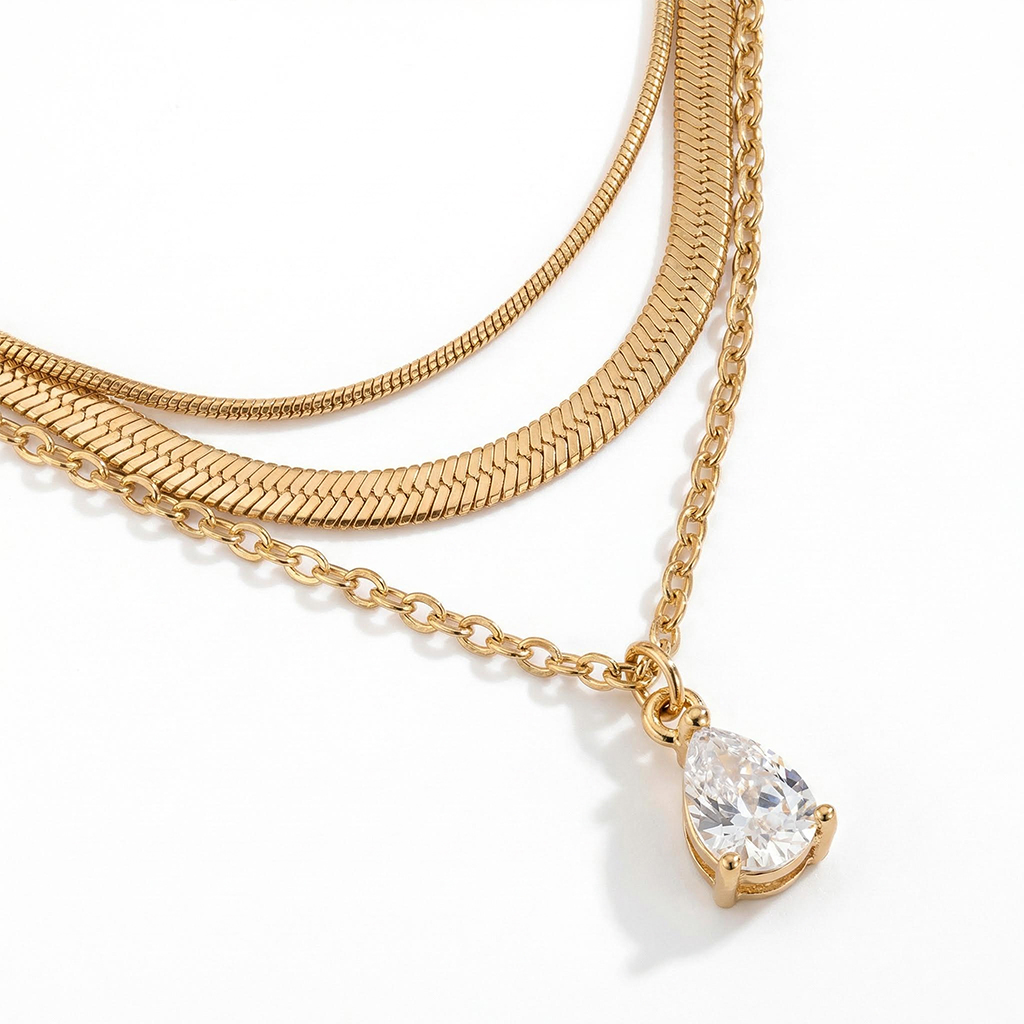 Waterdrop Crystal Charm Snake Chain Necklace Set With Street Luxury Shine - Image 5