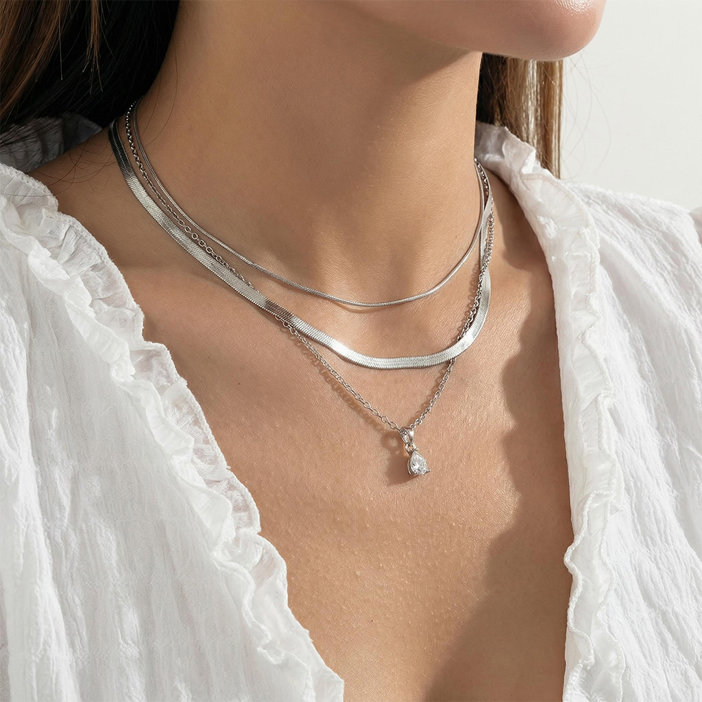 Waterdrop Crystal Charm Snake Chain Necklace Set With Street Luxury Shine - Image 6
