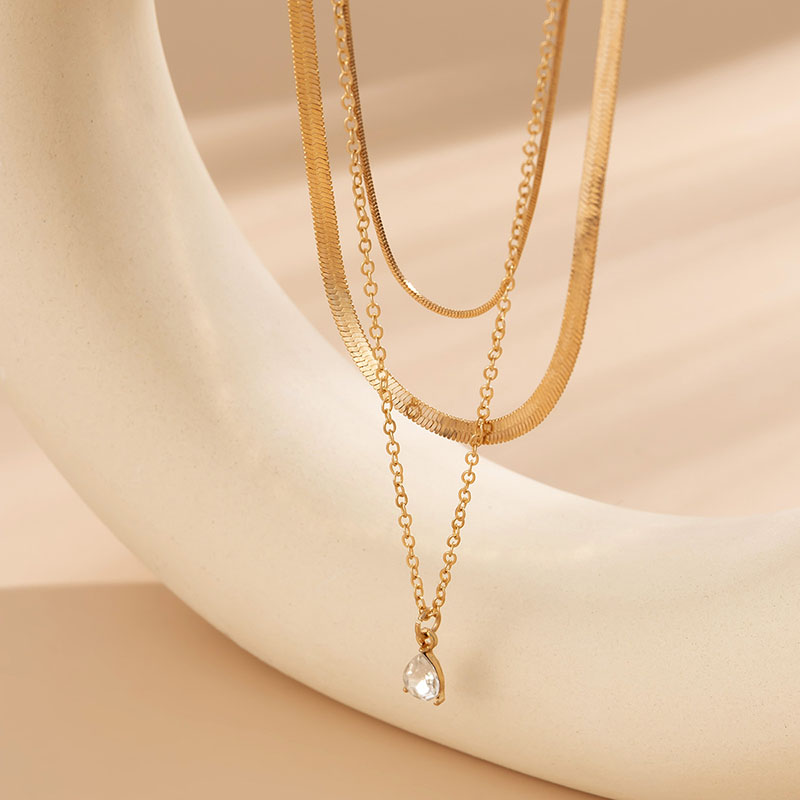 Waterdrop Crystal Charm Snake Chain Necklace Set With Street Luxury Shine - Image 7