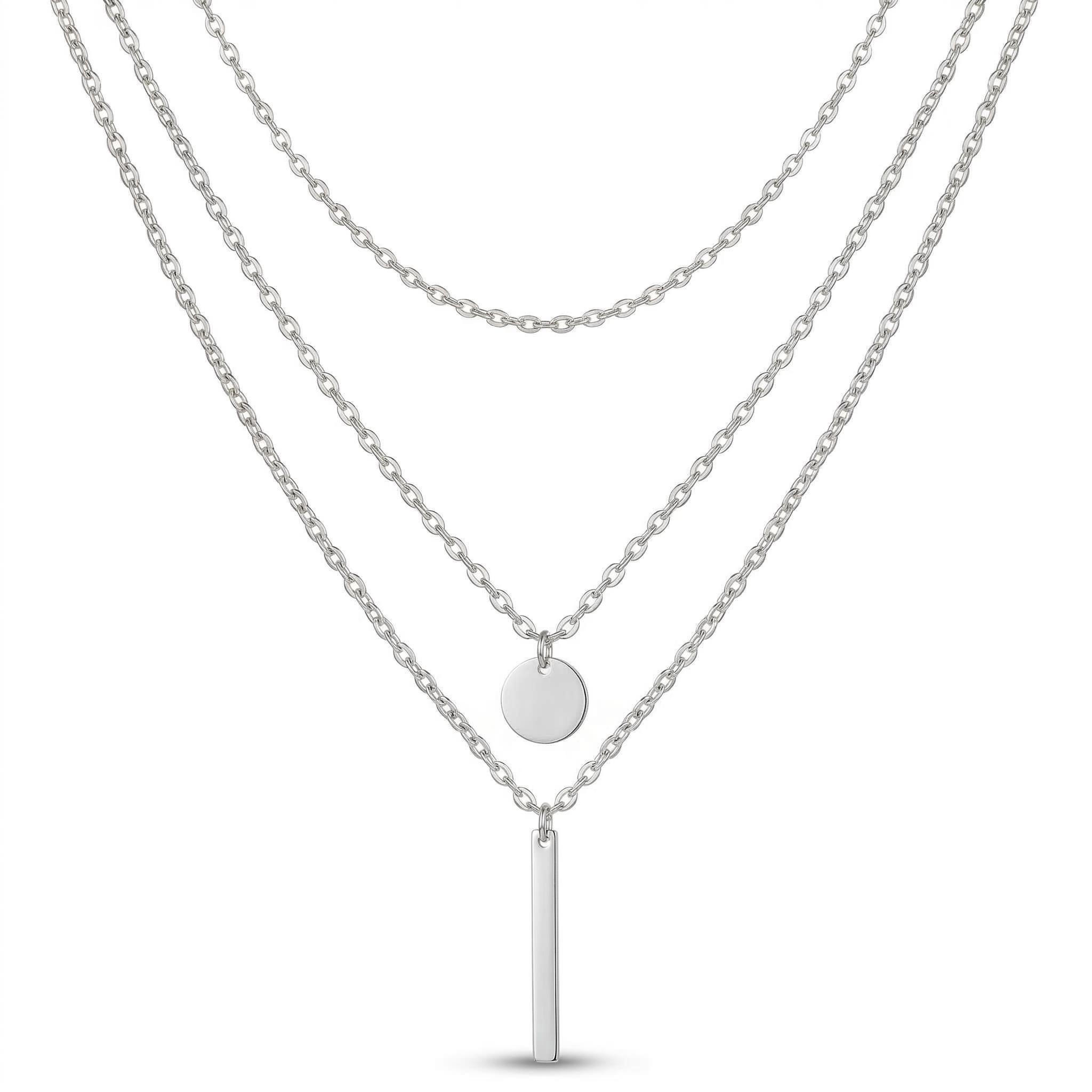 Round Pendant Bead Chain Layered Necklace Gold With Street Luxury Shine - Image 3