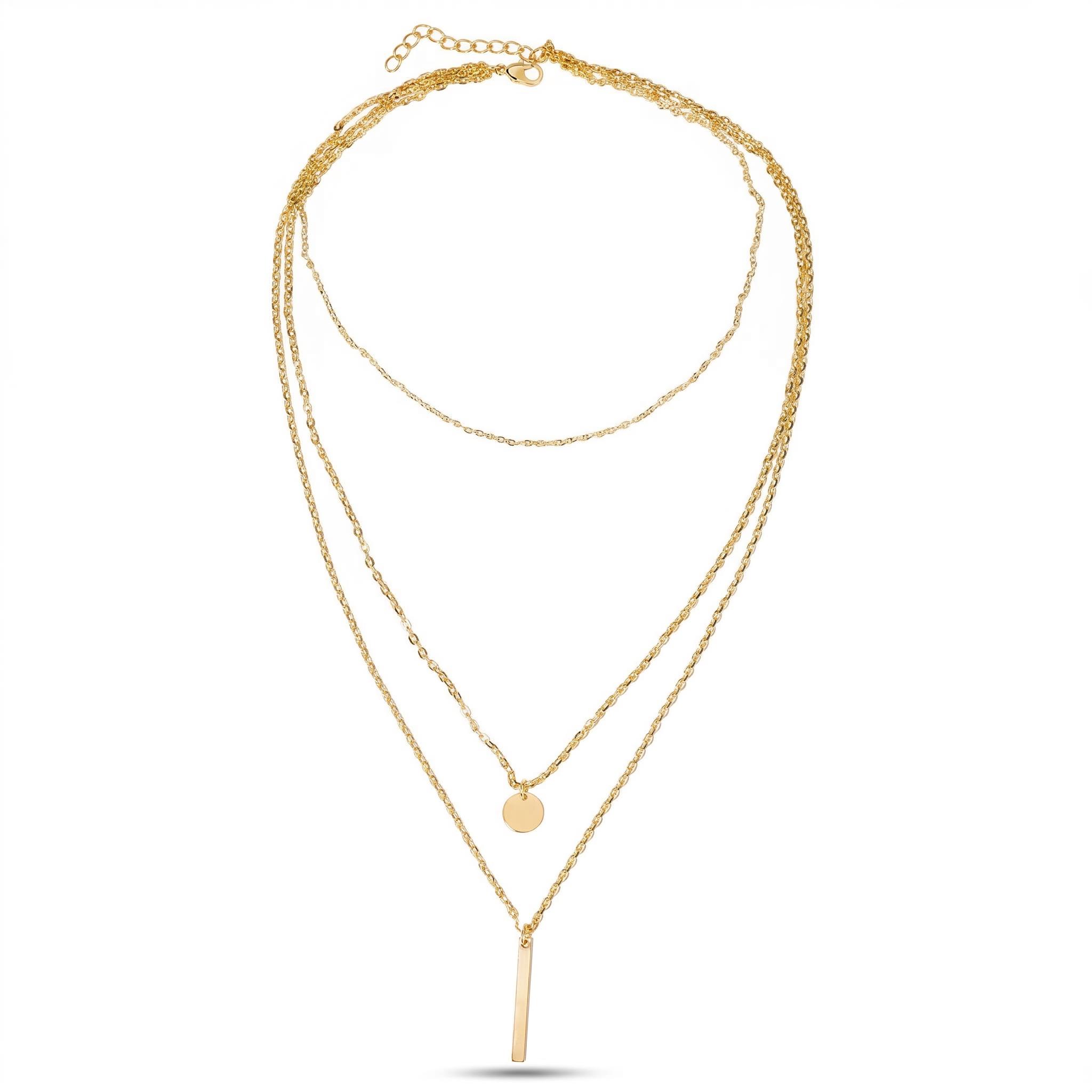 Round Pendant Bead Chain Layered Necklace Gold With Street Luxury Shine - Image 5