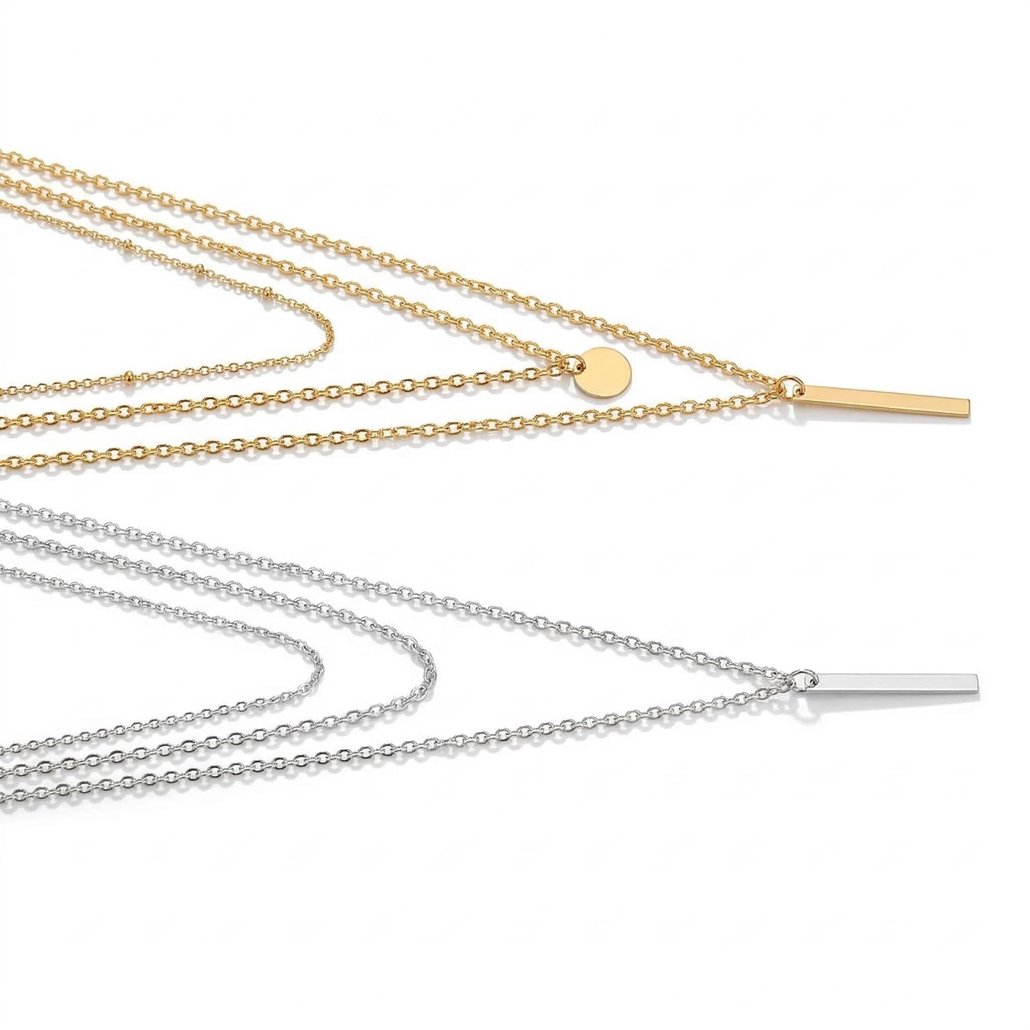 Round Pendant Bead Chain Layered Necklace Gold With Street Luxury Shine - Image 6