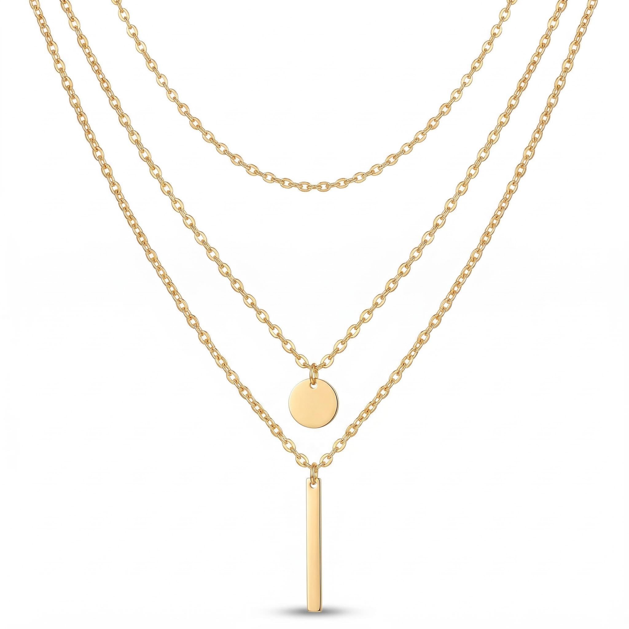 Round Pendant Bead Chain Layered Necklace Gold With Street Luxury Shine